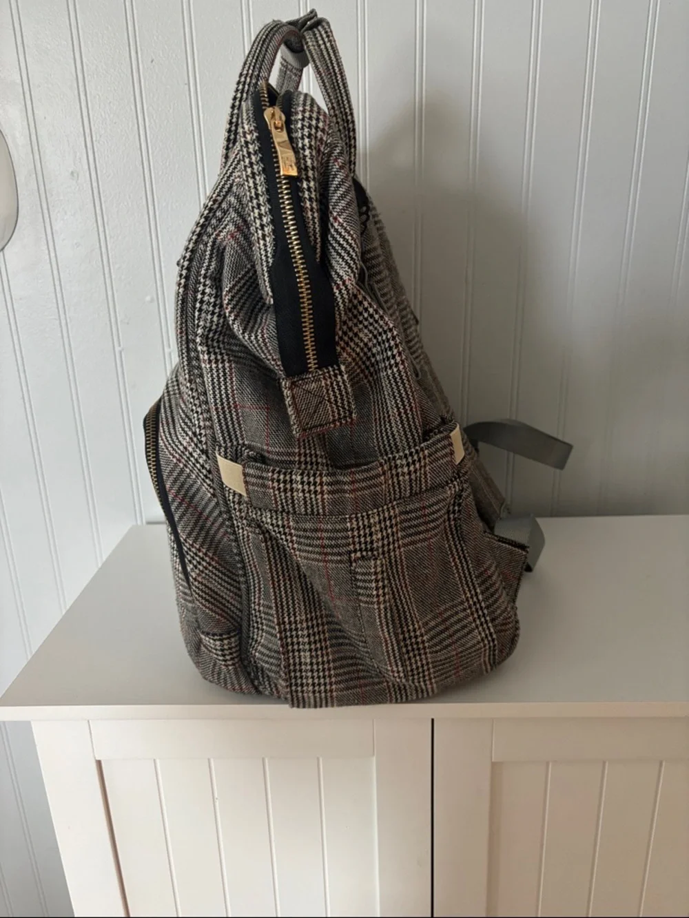 HaloVa Original Gray Plaid Backpack. Diaper Bag Pumping Bag